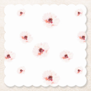Blush Waterverf Bloemen Trouwpapier Onderzetter