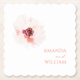 Blush Waterverf Bloemen Trouwpapier Onderzetter