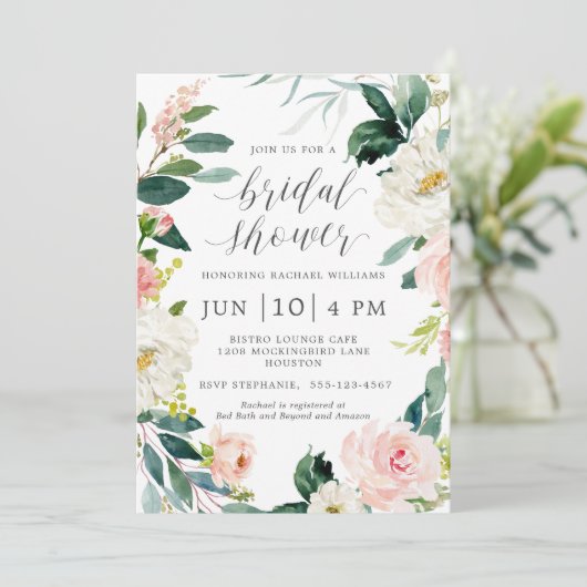 Blush Waterverf Bloemen Vrijgezellenfeest Kaart (Staand voorkant)