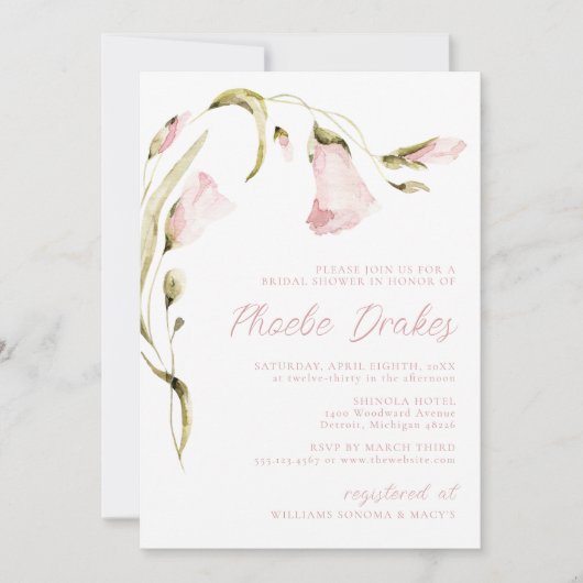 Blush Waterverf Bloemen Vrijgezellenfeest Kaart (Voorkant)