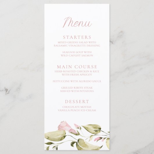 Blush Waterverf Bloemen Vrijgezellenfeest Menu (Voorkant)