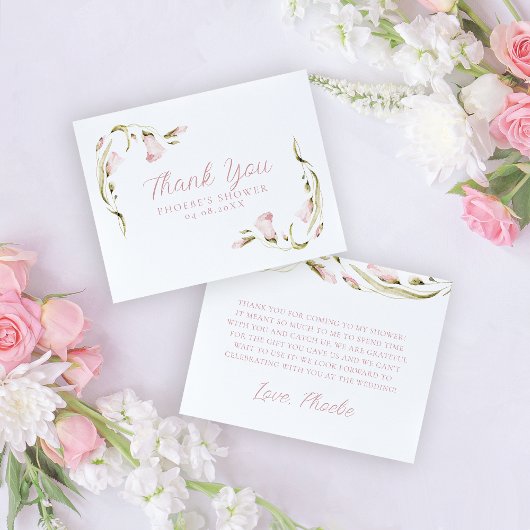 Blush Waterverf Bloemen Vrijgezellenfeest Plat Bedankkaart