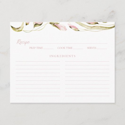 Blush Waterverf Bloemen Vrijgezellenfeest Recept K Informatiekaartje (Voorkant)