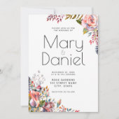 Blush Waterverf Bloemenrand Elegante bruiloft Kaart (Voorkant)
