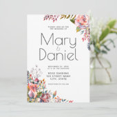 Blush Waterverf Bloemenrand Elegante bruiloft Kaart (Staand voorkant)