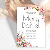 Blush Waterverf Bloemenrand Elegante bruiloft Kaart