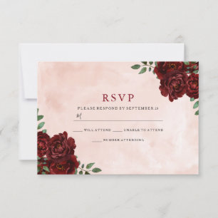 Blush Waterverf Burgundy Red Rose Alle keren RSVP Kaartje