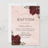 Blush Waterverf Burgundy Red Rose Baptisme Kaart (Voorkant)