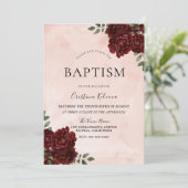 Blush Waterverf Burgundy Red Rose Baptisme Kaart (Staand voorkant)