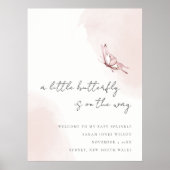 Blush Waterverf Butterfly Baby shower Welkom Poster (Voorkant)
