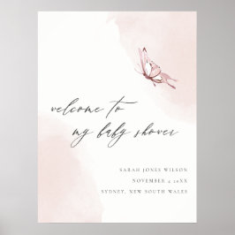 Blush Waterverf Butterfly Baby shower Welkom Poster