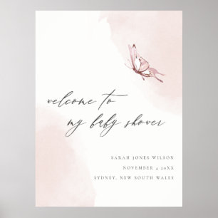 Blush Waterverf Butterfly Baby shower Welkom Poster