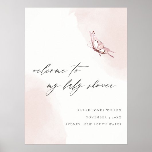 Blush Waterverf Butterfly Baby shower Welkom Poster (Voorkant)