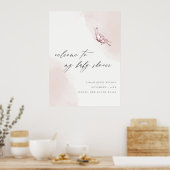 Blush Waterverf Butterfly Baby shower Welkom Poster (Keuken)