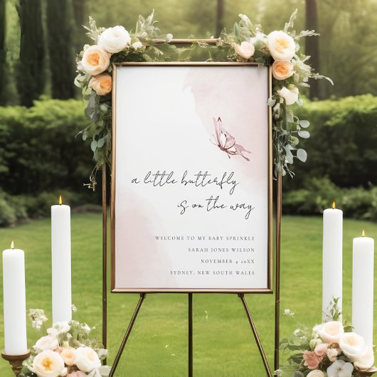 Blush Waterverf Butterfly Baby shower Welkom Poster