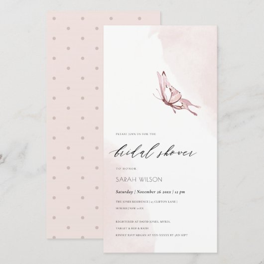 BLUSH WATERVERF BUTTERFLY VRIJGEZELLENFEEST INVITE BEDANKKAART (Voorkant / Achterkant)