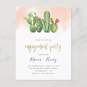 Blush Waterverf & Cactus Engagement Party Uitnodiging Briefkaart