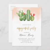 Blush Waterverf & Cactus Engagement Party Uitnodiging Briefkaart (Voorkant / Achterkant)