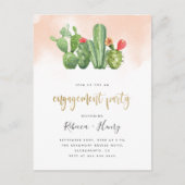Blush Waterverf & Cactus Engagement Party Uitnodiging Briefkaart (Voorkant)