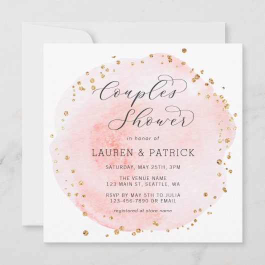 Blush Waterverf Circle Couples Douche Vierkant Kaart (Voorkant)
