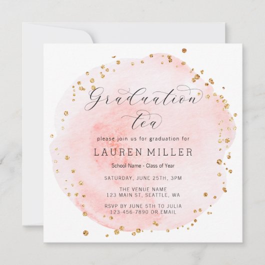 Blush Waterverf Circle Gold Stippen Graduation Par Kaart (Voorkant)