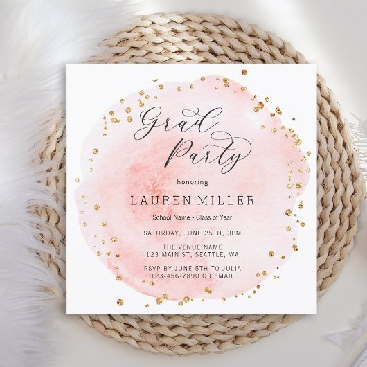 Blush Waterverf Circle Gold Stippen Graduation Par Kaart