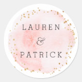 Blush Waterverf Circle Gouden Stippen Bruiloft Ronde Sticker (Voorkant)