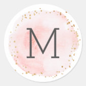 Blush Waterverf Circle Gouden Stippen Monogram Ronde Sticker (Voorkant)