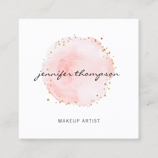 Blush Waterverf Cirkel Gold Stippen Vierkante Visitekaartje (Voorkant)