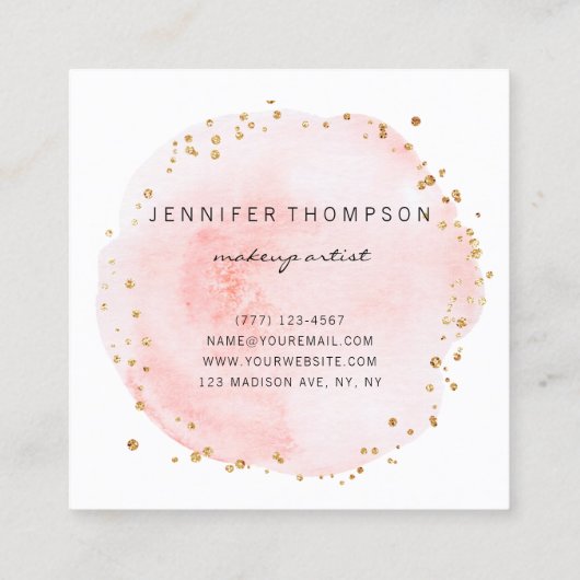 Blush Waterverf Cirkel Gold Stippen Vierkante Visitekaartje (Achterkant)
