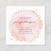Blush Waterverf Cirkel Gold Stippen Vierkante Visitekaartje (Achterkant)