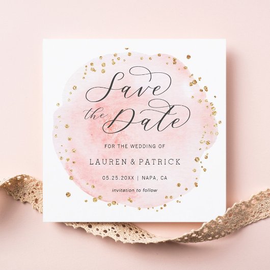 Blush Waterverf Cirkel Save the Date Square Kaart