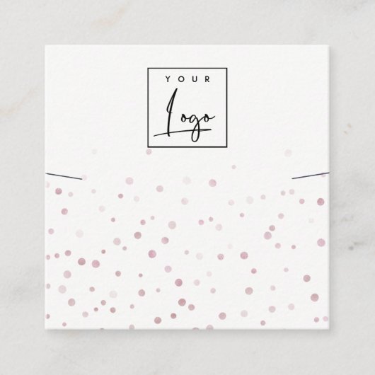 Blush Waterverf Confetti Logo Ketting Display Vierkante Visitekaartje (Voorkant)