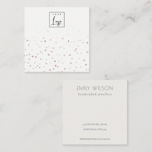 Blush Waterverf Confetti Logo Veroorbaar beeldsche Vierkante Visitekaartje (Voorkant / Achterkant)