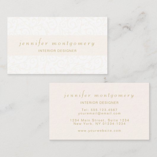 Blush Waterverf Damask Gold Typography Visitekaartje (Voorkant / Achterkant)