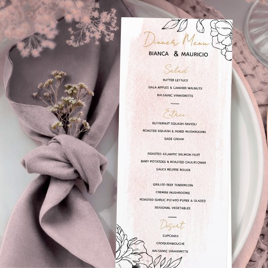 Blush Waterverf Elegantie met Black Floral Accent Menu