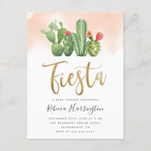 Blush Waterverf en Cactus Fiesta Baby shower Uitnodiging Briefkaart