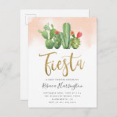 Blush Waterverf en Cactus Fiesta Baby shower Uitnodiging Briefkaart (Voorkant / Achterkant)