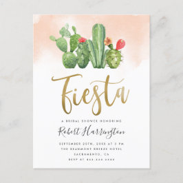 Blush Waterverf en Cactus Fiesta Vrijgezellenfeest Uitnodiging Briefkaart