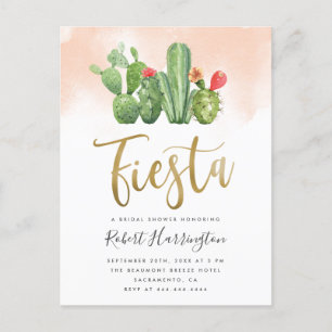 Blush Waterverf en Cactus Fiesta Vrijgezellenfeest Uitnodiging Briefkaart