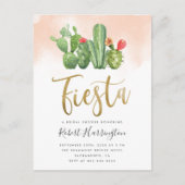 Blush Waterverf en Cactus Fiesta Vrijgezellenfeest Uitnodiging Briefkaart (Voorkant)