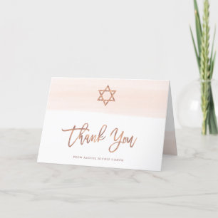 Blush-Waterverf Faux Roos Gold Bat Mitzvah Bedankkaart