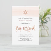 Blush-Waterverf | Faux Roos Gold Bat Mitzvah Kaart (Staand voorkant)