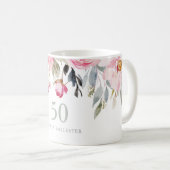 Blush waterverf Floral 50ste verjaardag Gift Koffiemok (Voorkant rechts)