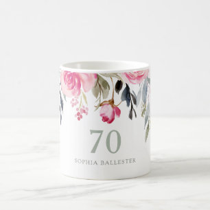 Blush waterverf Floral 70ste verjaardag Cadeautje Koffiemok
