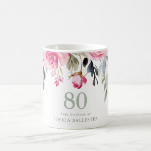 Blush waterverf Floral 80ste verjaardag Gift Koffiemok