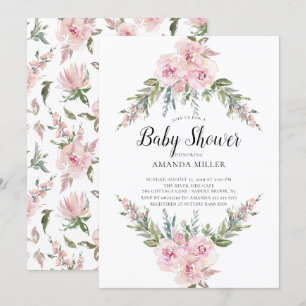 Blush Waterverf Floral Baby shower Kaart