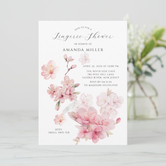 Blush Waterverf Floral Bridal Lingerie Shower Kaart (Staand voorkant)