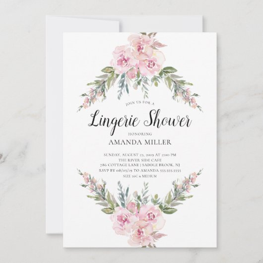 Blush Waterverf Floral Bridal Lingerie Shower Kaart (Voorkant)