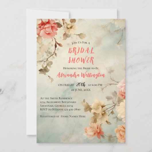 Blush Waterverf Floral Bridal Shower Uitnodiging (Voorkant)